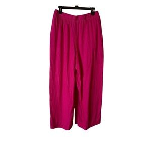 Tahari 100% Linen Pants Women's Large L Pink Elastic Waist 36W 24L Wide Leg
